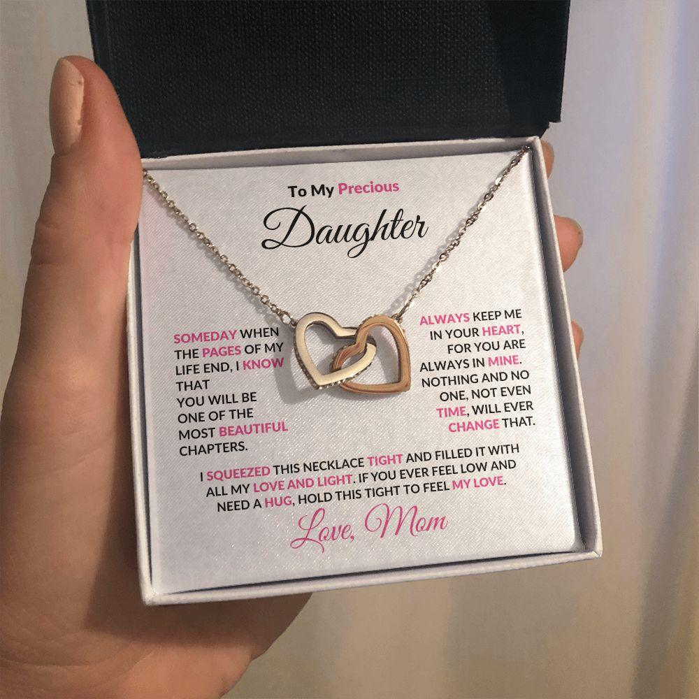 To My Precious Daughter Interlocking Hearts Pendant Necklace with Message Card - Mallard Moon Gift Shop