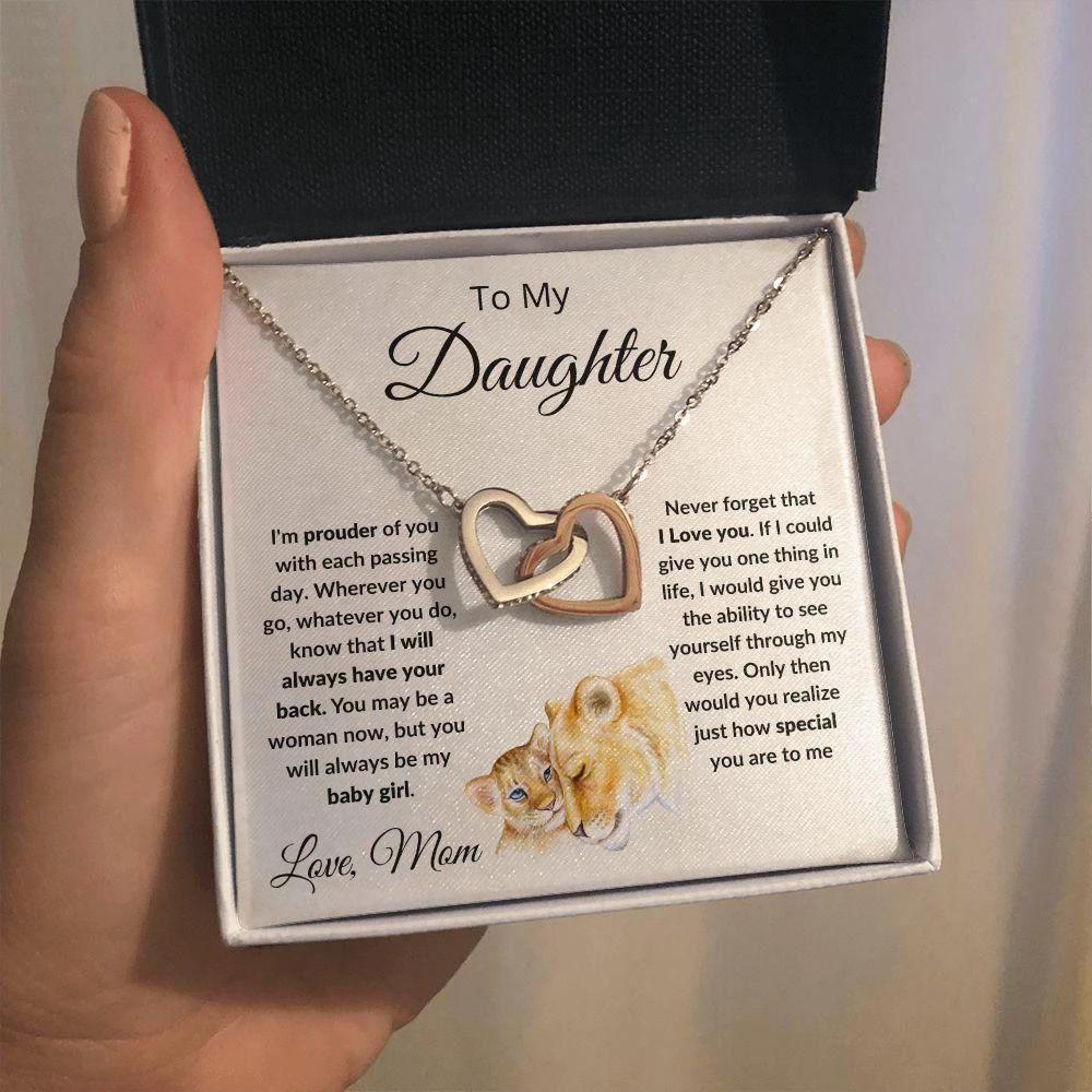 To My Daughter Love Mom Interlocking Hearts Necklace