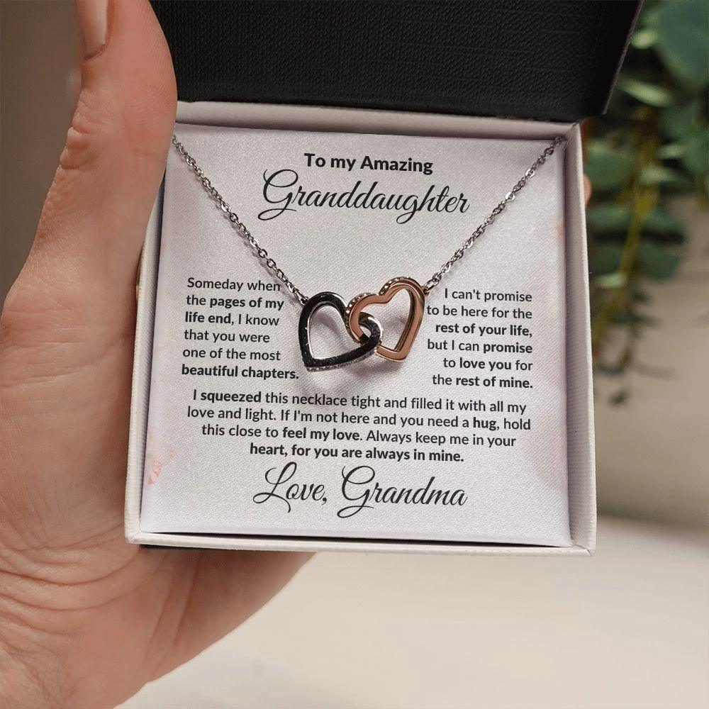 To My Granddaughter Interlocking Hearts Pendant Necklace with Personalized Message Card