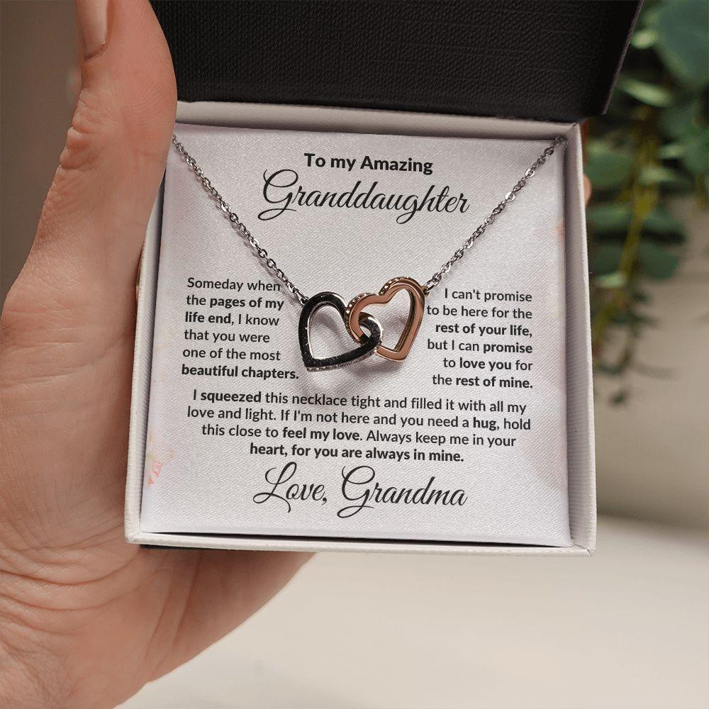 To My Granddaughter Interlocking Hearts Pendant Necklace with Personalized Message Card - Mallard Moon Gift Shop