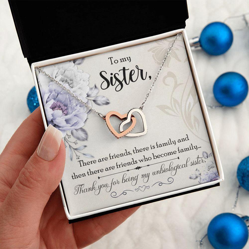 Unbiological Sisters are Friends that Become Family Interlocking Hearts Necklace