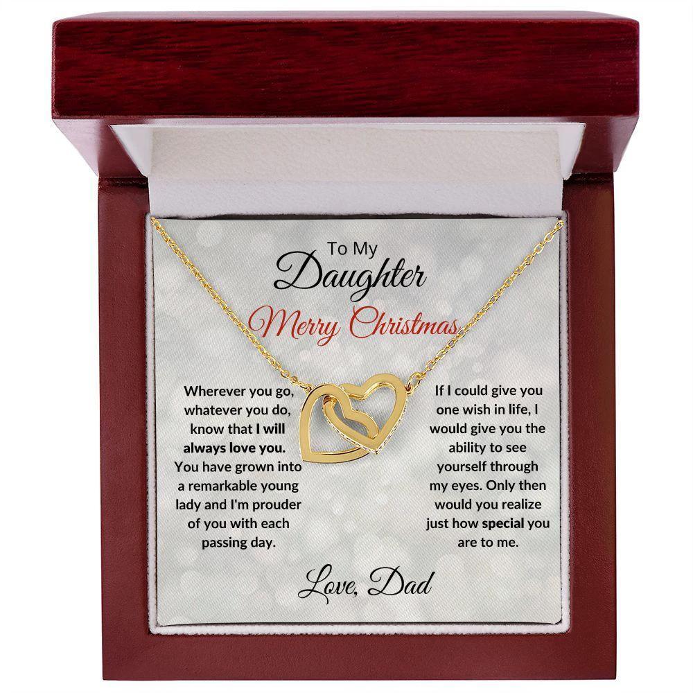 To My Daughter Merry Christmas Love Dad Interlocking Hearts Necklace