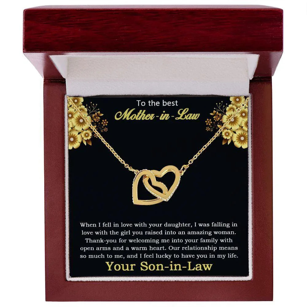 Gift for Mother-in-law from Son-in-Law Gold and Silver Interlocking Heart Pendant Necklace