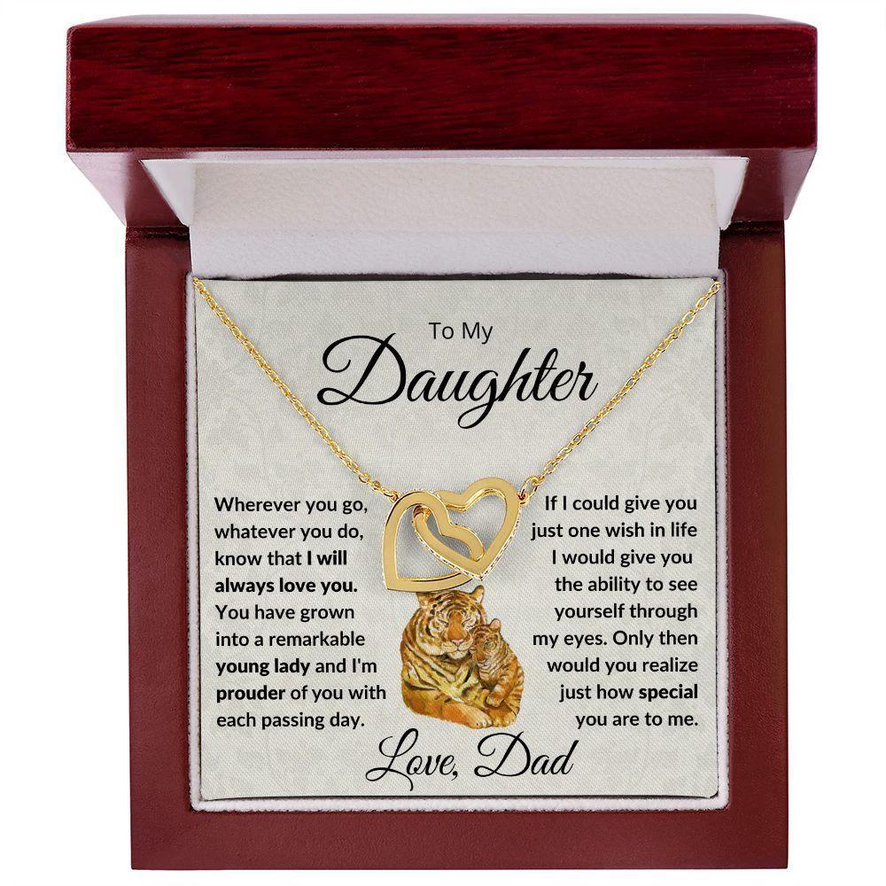 To My Daughter - Give You One Wish - Interlocking Hearts Necklace with Tiger Message Card Gift Box