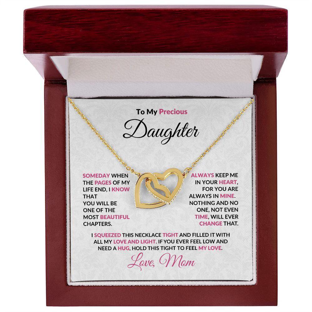 To My Precious Daughter Interlocking Hearts Pendant Necklace with Message Card