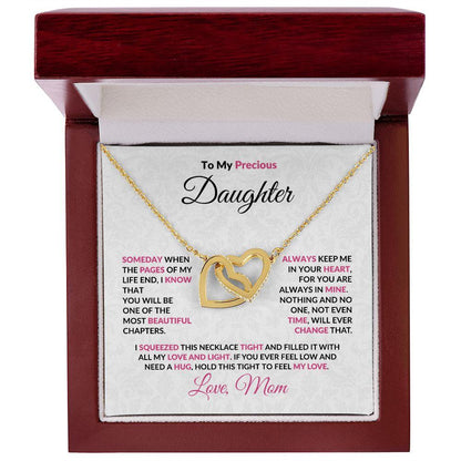 To My Precious Daughter Interlocking Hearts Pendant Necklace with Message Card - Mallard Moon Gift Shop