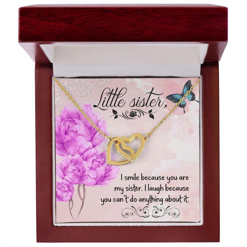 I Smile Because you are my Little Sister Interlocking Hearts Necklace