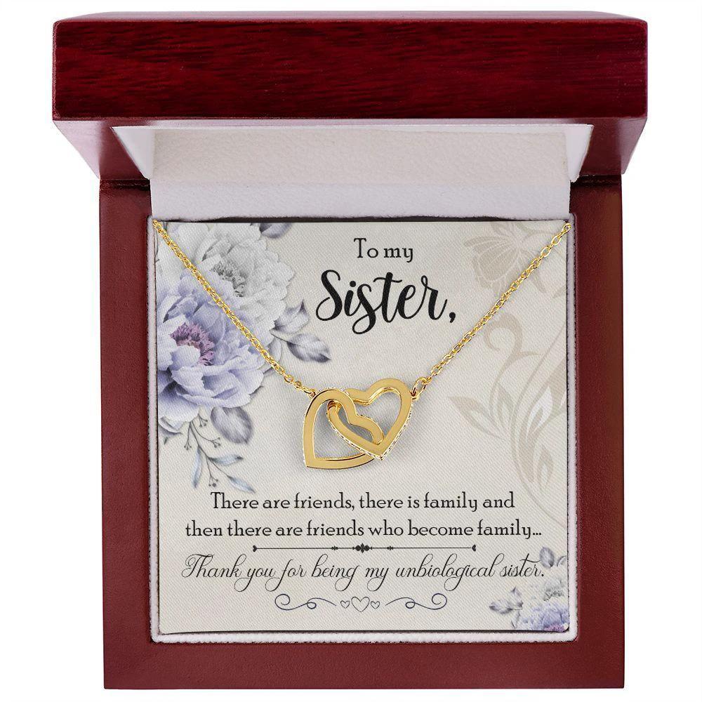 Unbiological Sisters are Friends that Become Family Interlocking Hearts Necklace