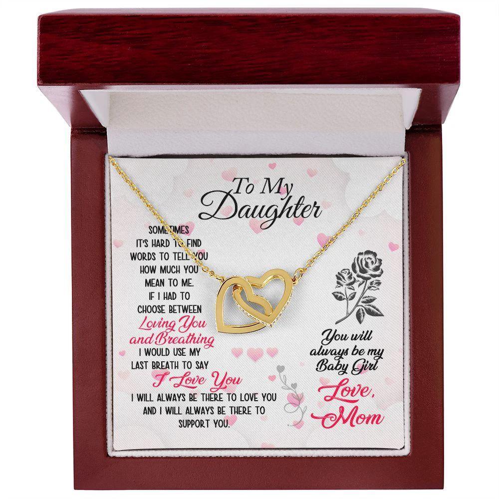 To My Daughter Loving and Breathing Interlocking Hearts Necklace