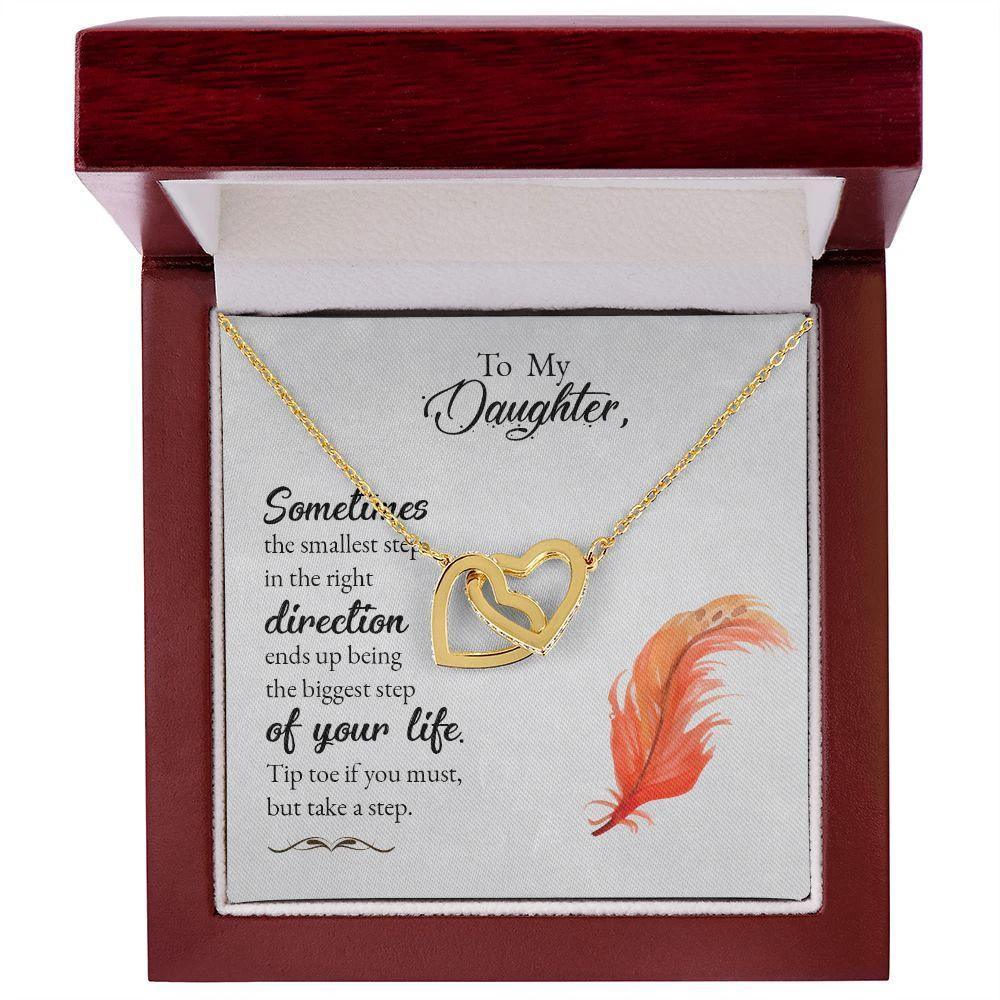 To My Daughter-Sometimes the Smallest Step Interlocking Hearts Necklace