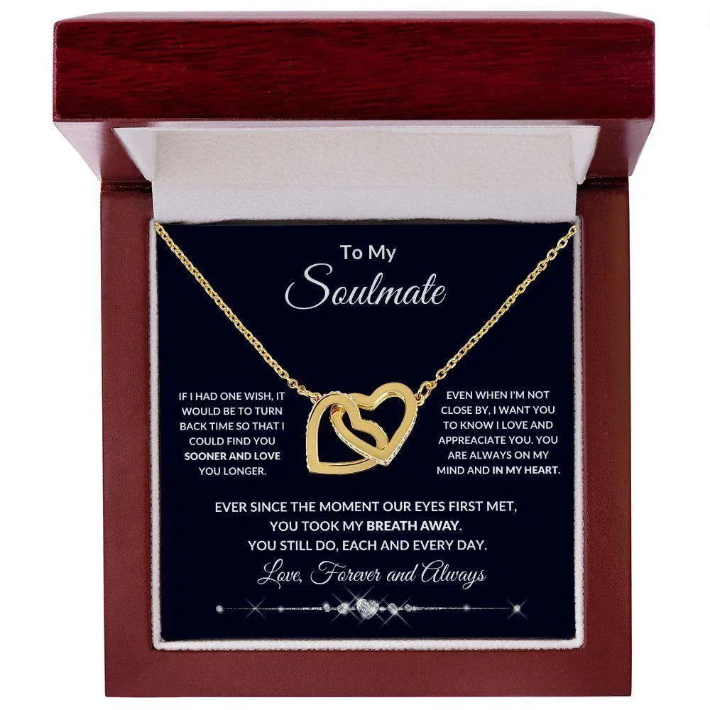 To My Soulmate You Took My Breath Away Interlocking Hearts Pendant Necklace