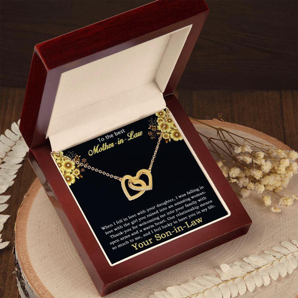 Gift for Mother-in-law from Son-in-Law Gold and Silver Interlocking Heart Pendant Necklace
