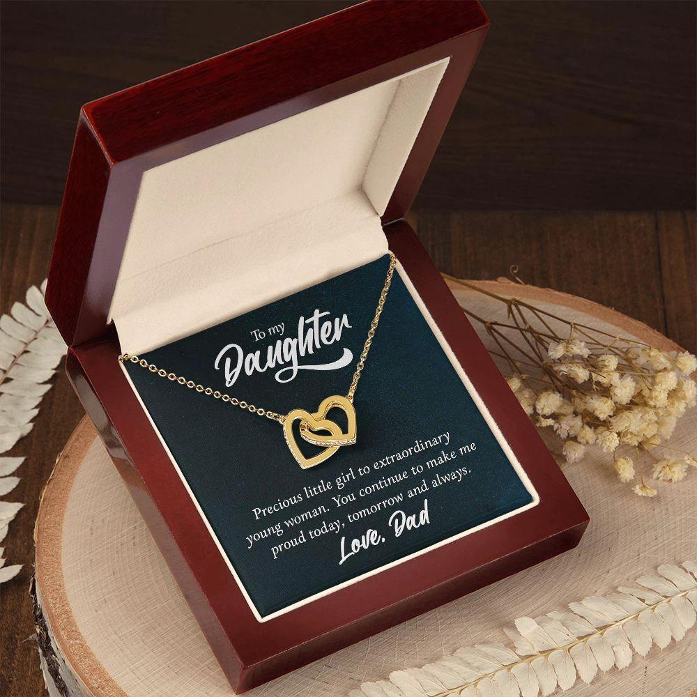 To My Daughter Gift From Dad - You Make Me Proud - Interlocking Hearts Necklace