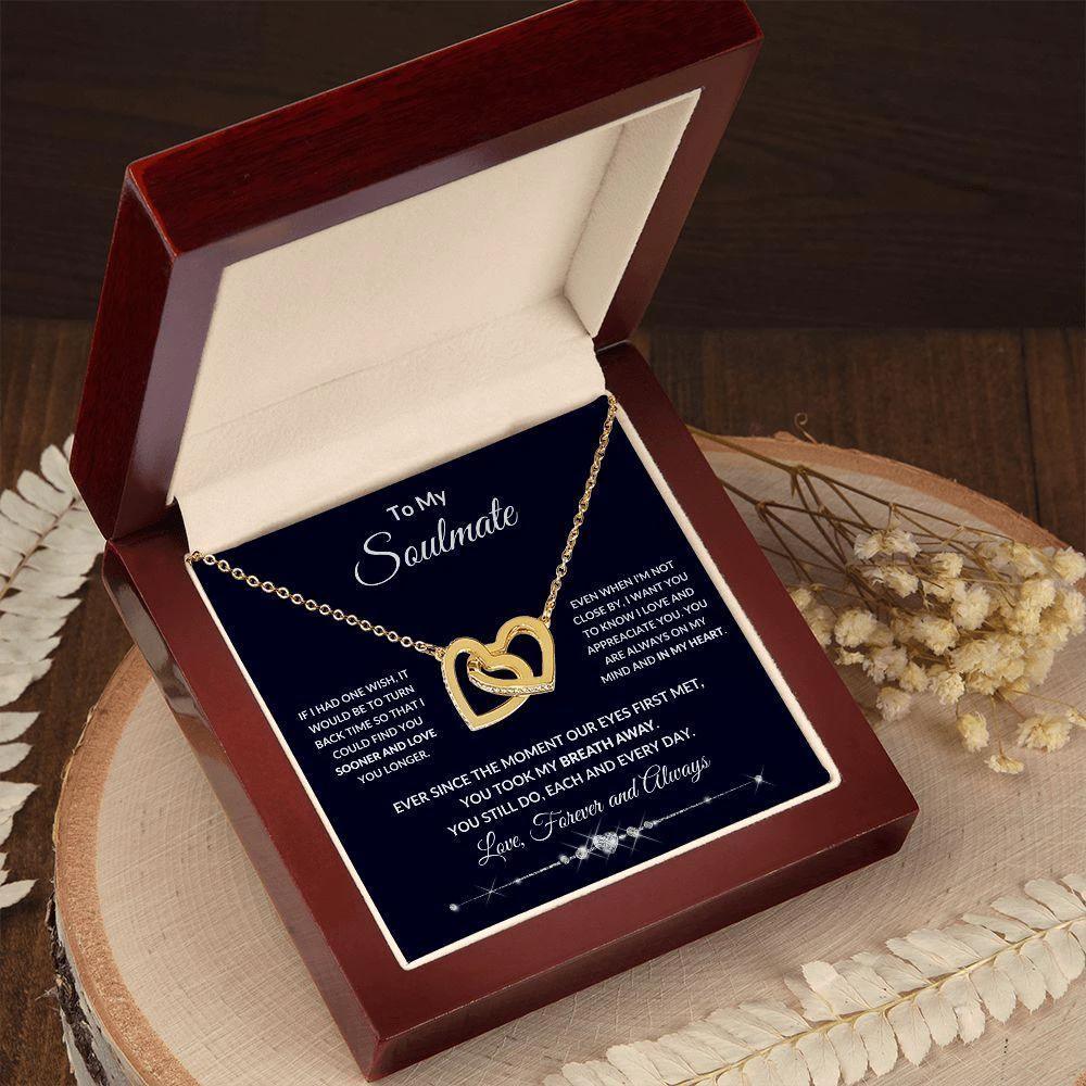 To My Soulmate You Took My Breath Away Interlocking Hearts Pendant Necklace