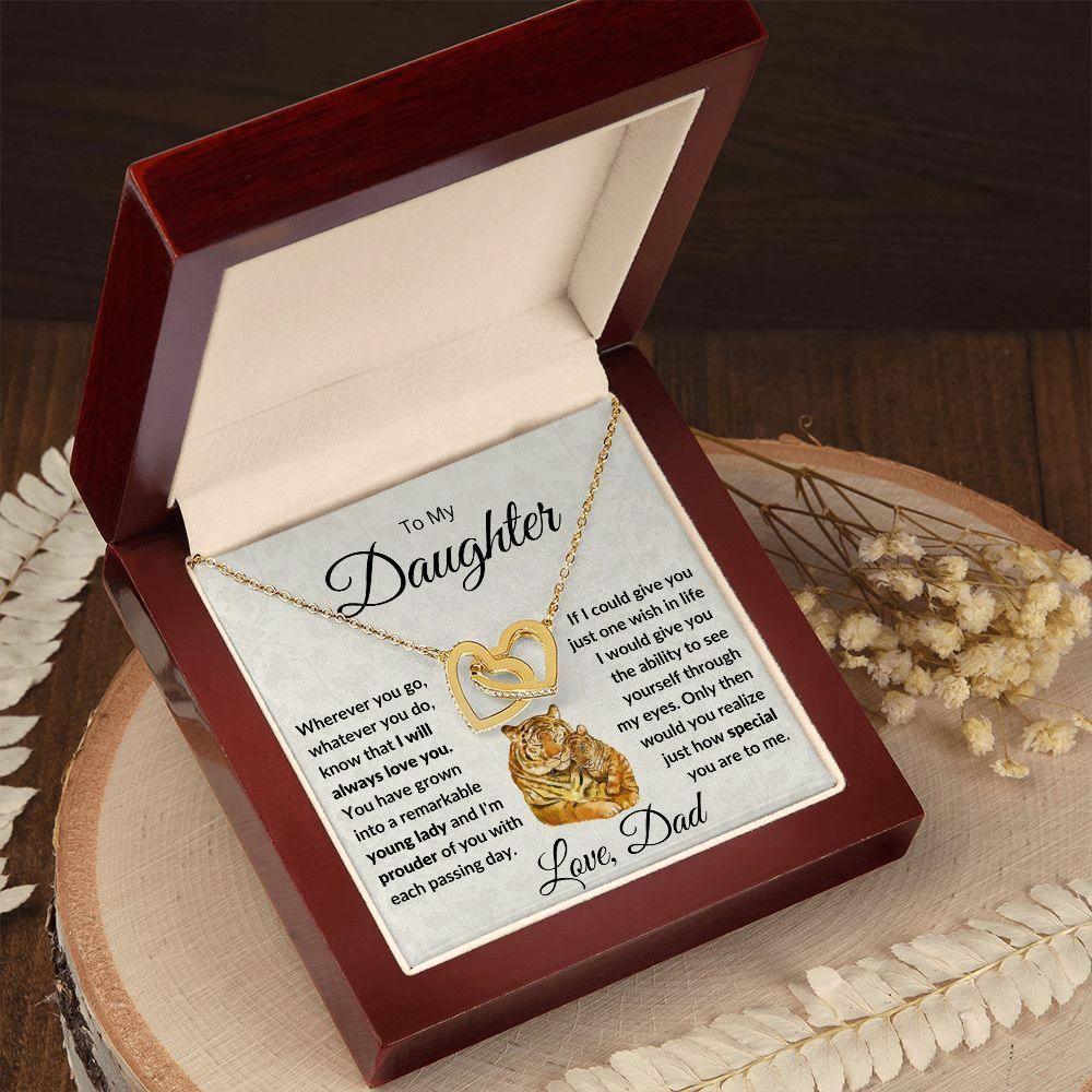 To My Daughter - Give You One Wish - Interlocking Hearts Necklace with Tiger Message Card Gift Box