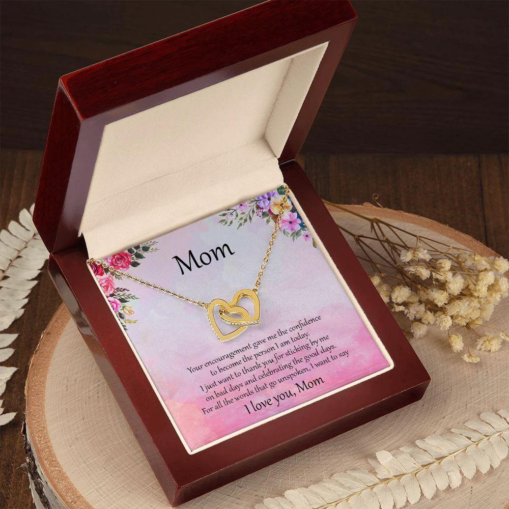 Gift for Mom - Unspoken Words - Interlocking Hearts Necklace Message Card Gift Box