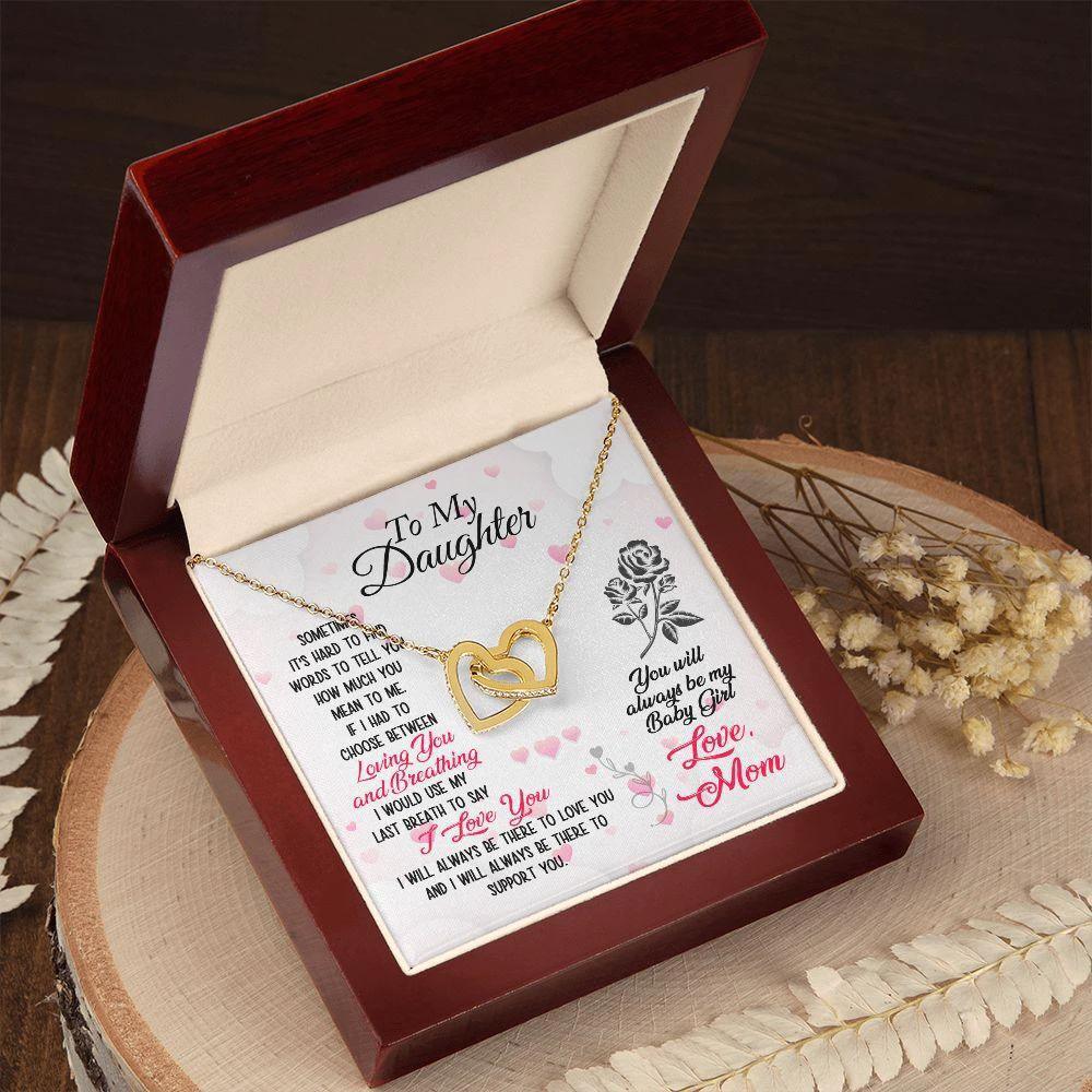 To My Daughter Loving and Breathing Interlocking Hearts Necklace