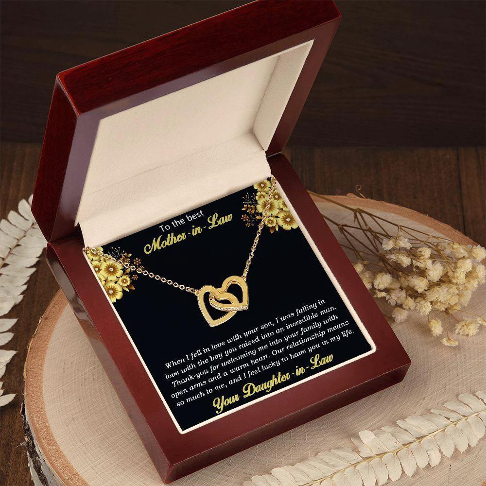 Gift for Mother-in-Law from Daughter-in-Law Gold and Silver Interlocking Heart Pendant Necklace