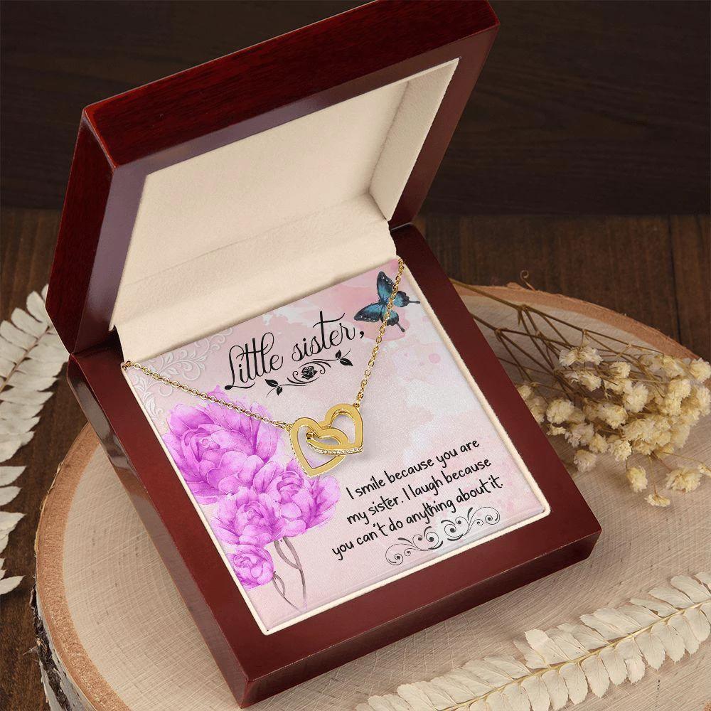 I Smile Because you are my Little Sister Interlocking Hearts Necklace
