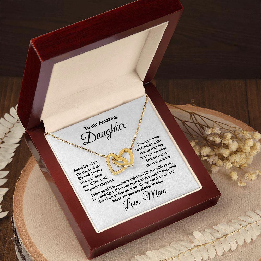 To My Amazing Daughter Interlocking Hearts Pendant Necklace with Personalized Message Card