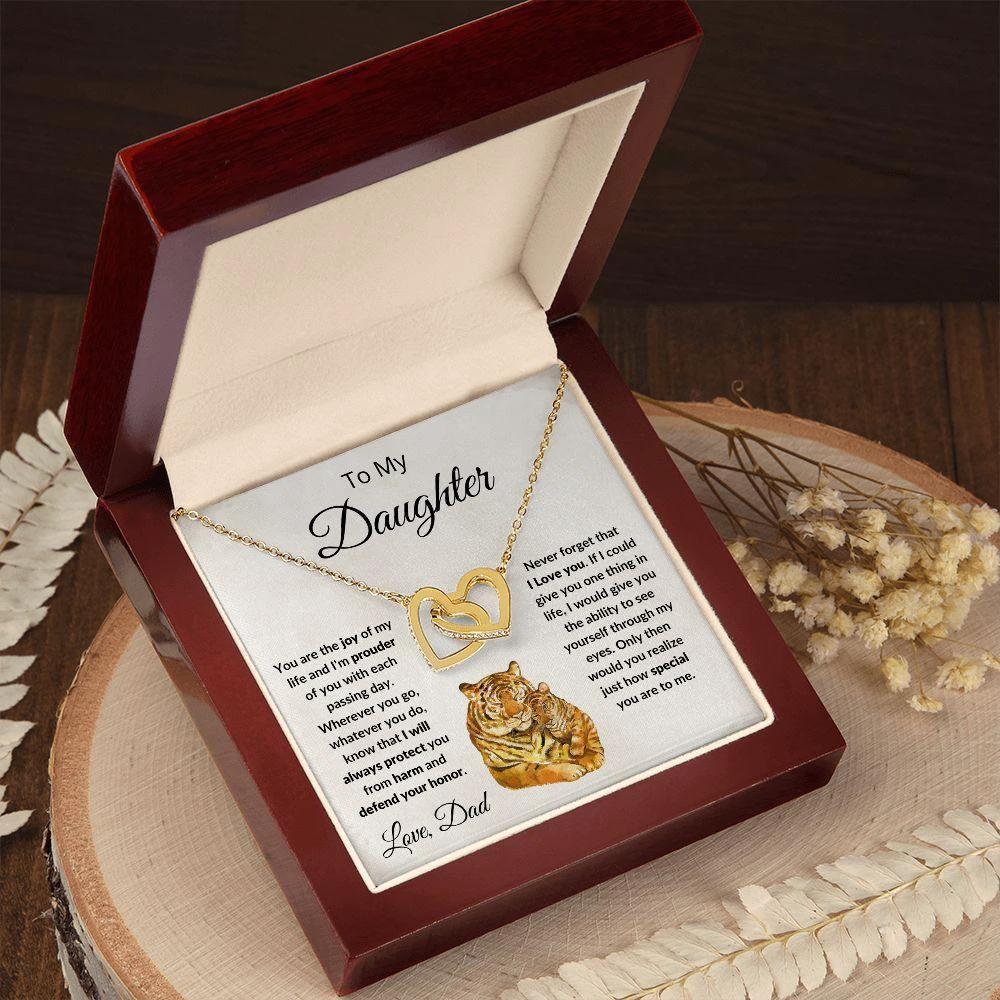 To My Daughter Joy of My Life Love Dad Interlocking Hearts Necklace