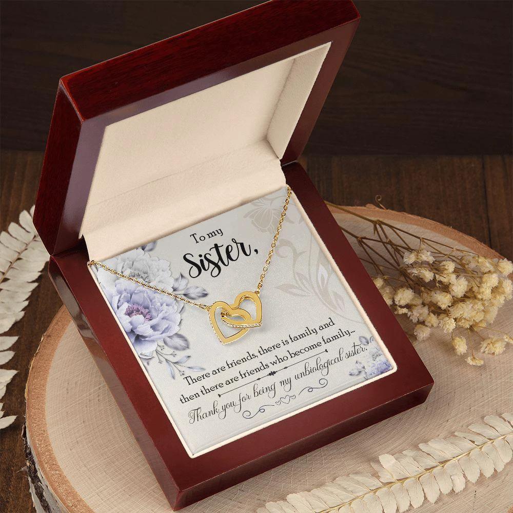Unbiological Sisters are Friends that Become Family Interlocking Hearts Necklace