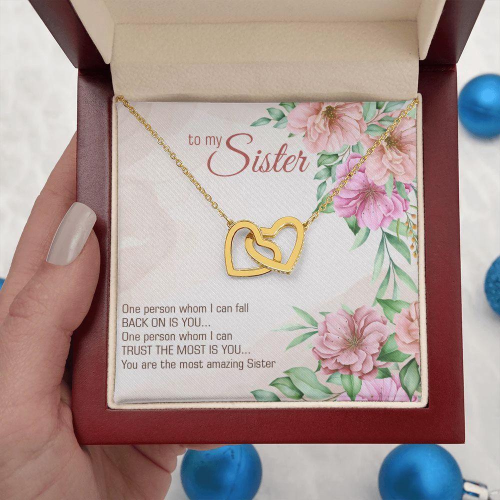 Gift for My Amazing Sister Interlocking Hearts Necklace