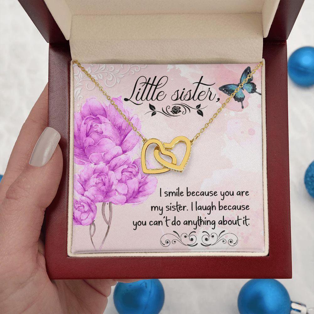I Smile Because you are my Little Sister Interlocking Hearts Necklace
