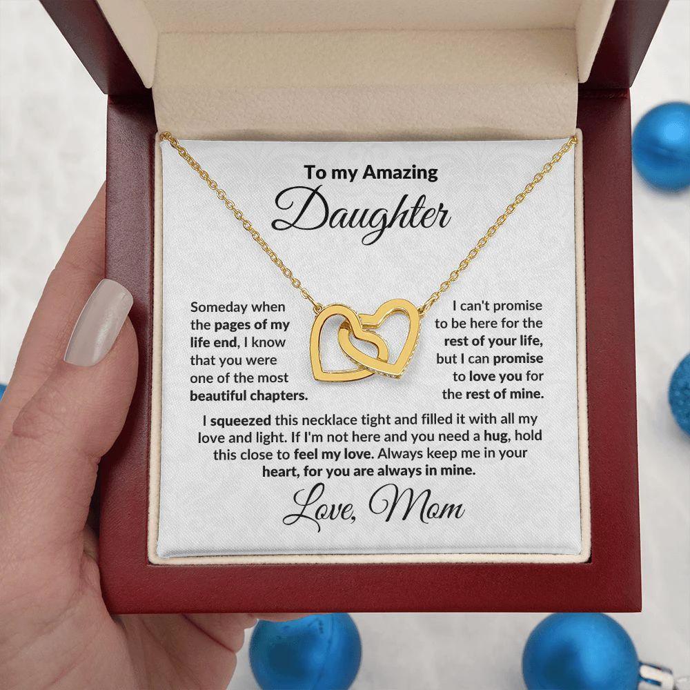 To My Amazing Daughter Interlocking Hearts Pendant Necklace with Personalized Message Card