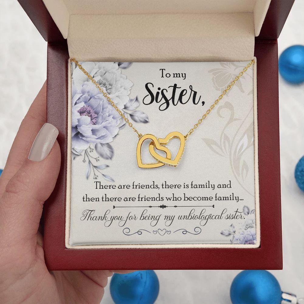 Unbiological Sisters are Friends that Become Family Interlocking Hearts Necklace