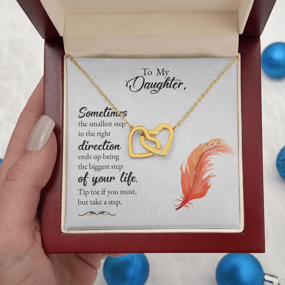 To My Daughter-Sometimes the Smallest Step Interlocking Hearts Necklace