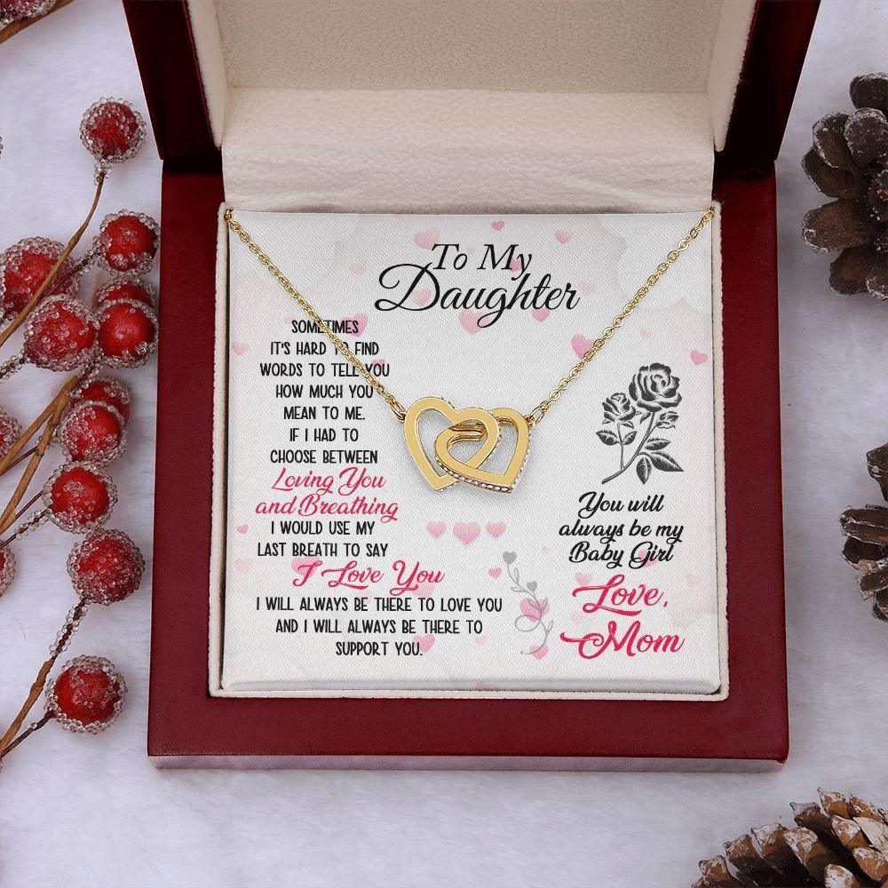 To My Daughter Loving and Breathing Interlocking Hearts Necklace