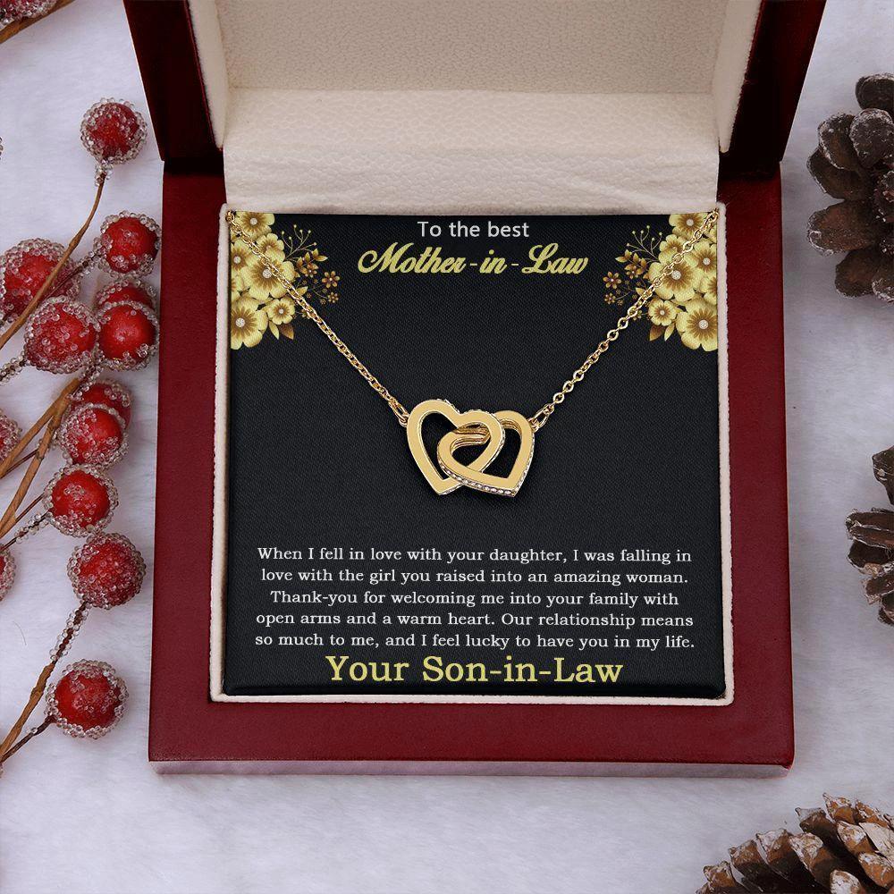 Gift for Mother-in-law from Son-in-Law Gold and Silver Interlocking Heart Pendant Necklace