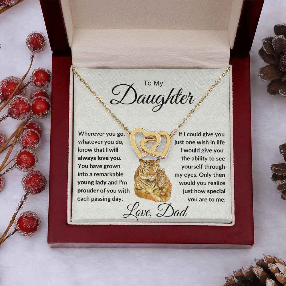 To My Daughter - Give You One Wish - Interlocking Hearts Necklace with Tiger Message Card Gift Box