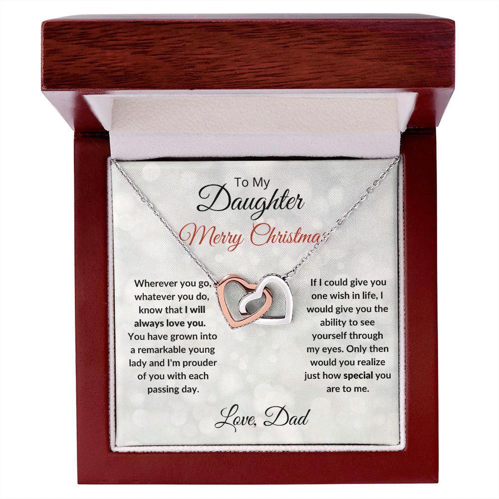To My Daughter Merry Christmas Love Dad Interlocking Hearts Necklace
