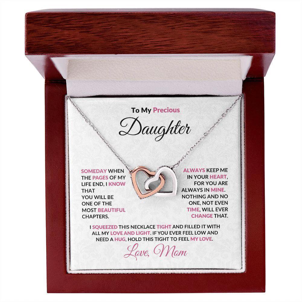 To My Precious Daughter Interlocking Hearts Pendant Necklace with Message Card