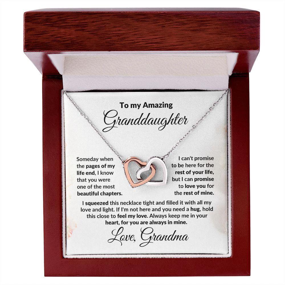 To My Granddaughter Interlocking Hearts Pendant Necklace with Personalized Message Card