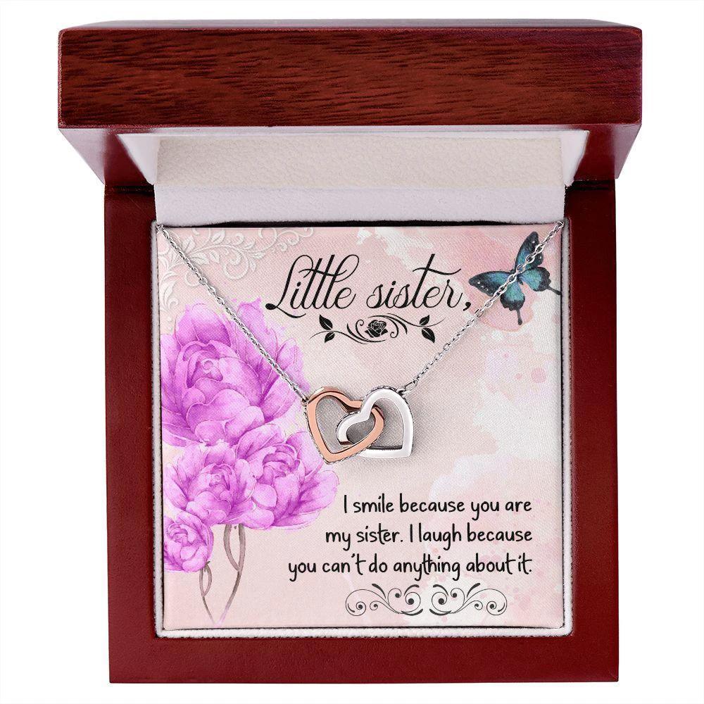 I Smile Because you are my Little Sister Interlocking Hearts Necklace
