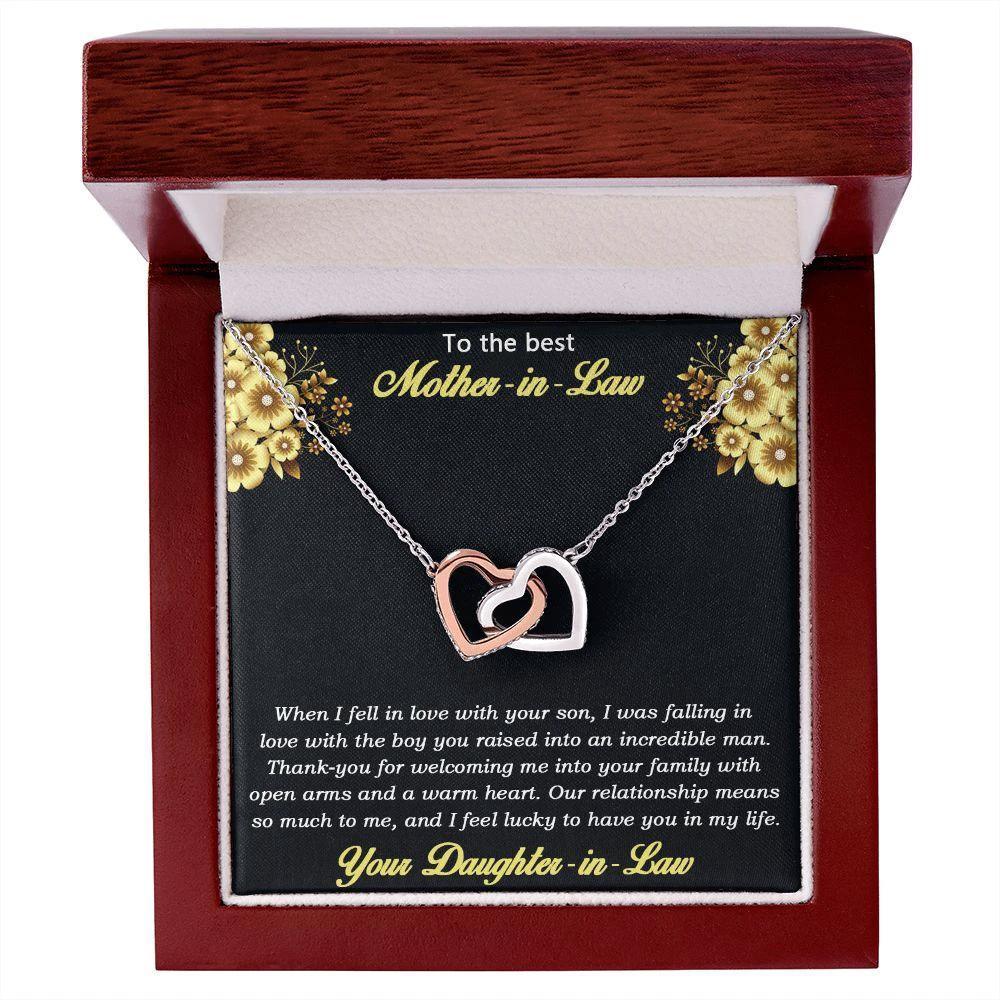 Gift for Mother-in-Law from Daughter-in-Law Gold and Silver Interlocking Heart Pendant Necklace