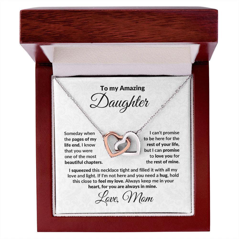 To My Amazing Daughter Interlocking Hearts Pendant Necklace with Personalized Message Card