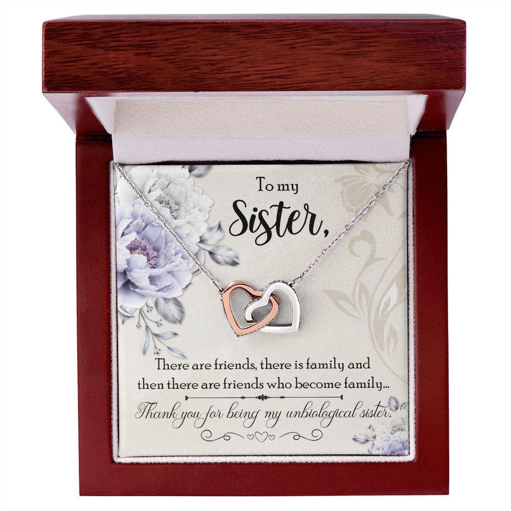 Unbiological Sisters are Friends that Become Family Interlocking Hearts Necklace