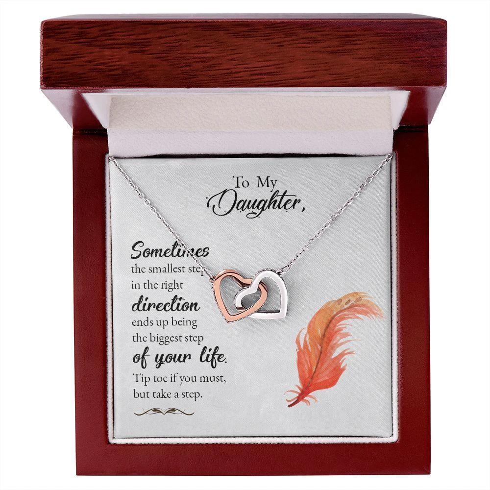 To My Daughter-Sometimes the Smallest Step Interlocking Hearts Necklace