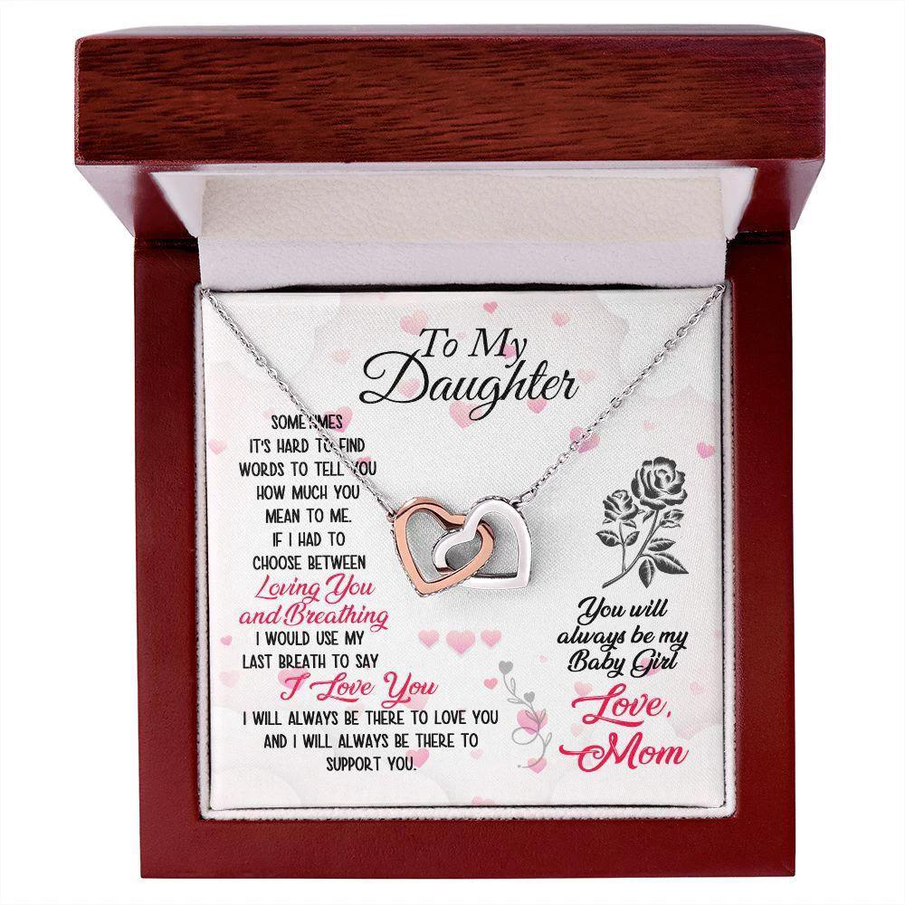 To My Daughter Loving and Breathing Interlocking Hearts Necklace
