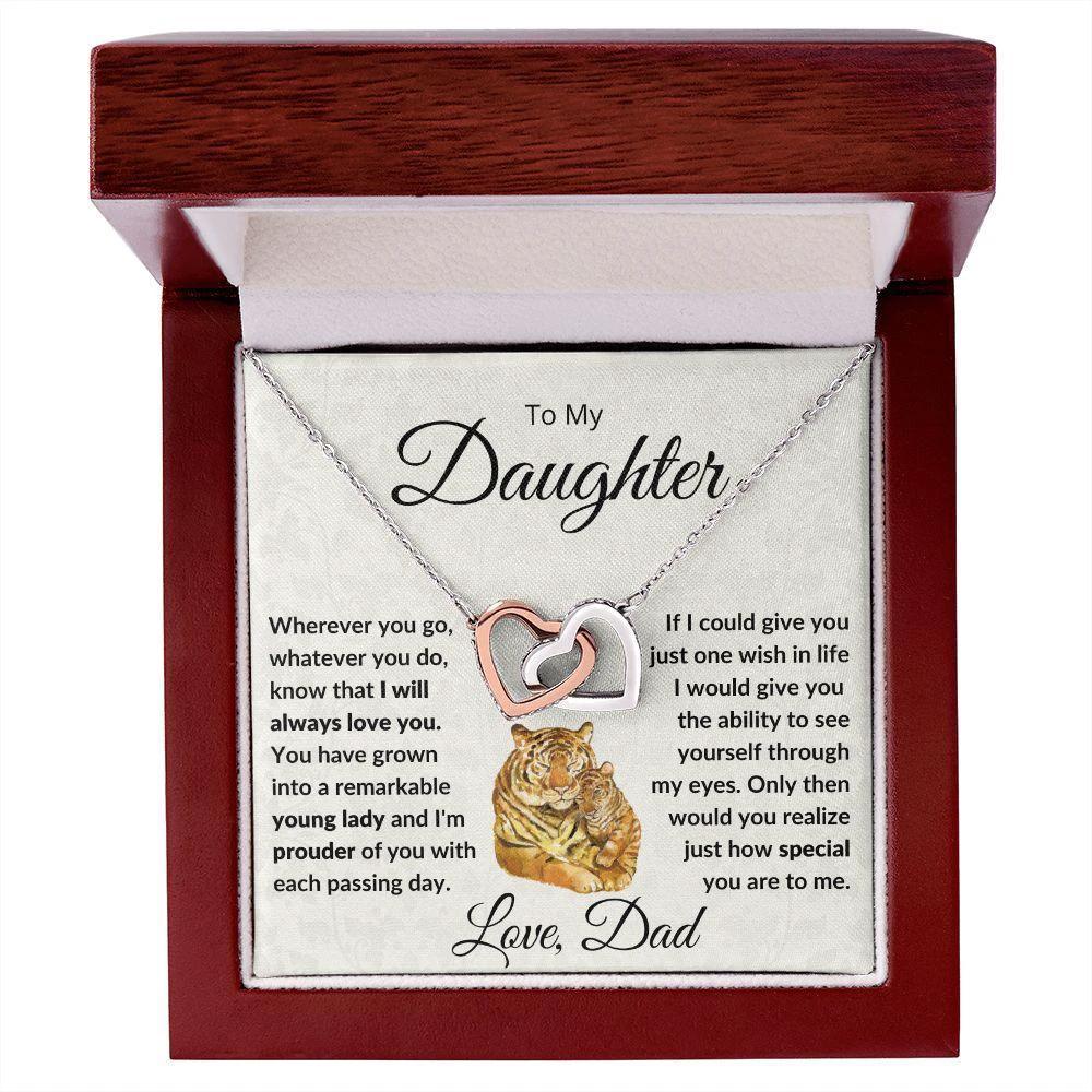 To My Daughter - Give You One Wish - Interlocking Hearts Necklace with Tiger Message Card Gift Box