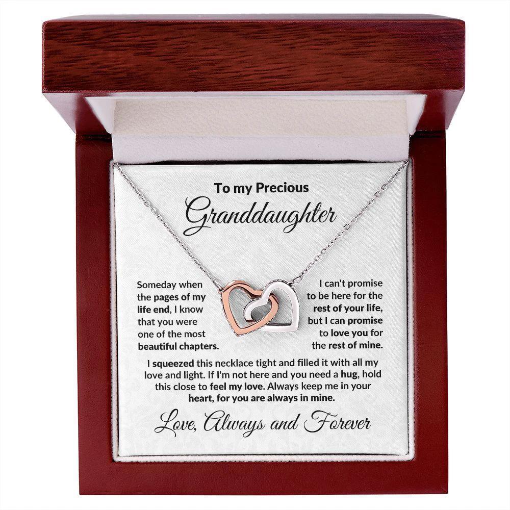 To My Precious Granddaughter Interlocking Heart Necklace with Message Card and Gift Box