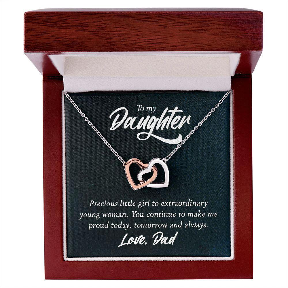 To My Daughter Gift From Dad - You Make Me Proud - Interlocking Hearts Necklace