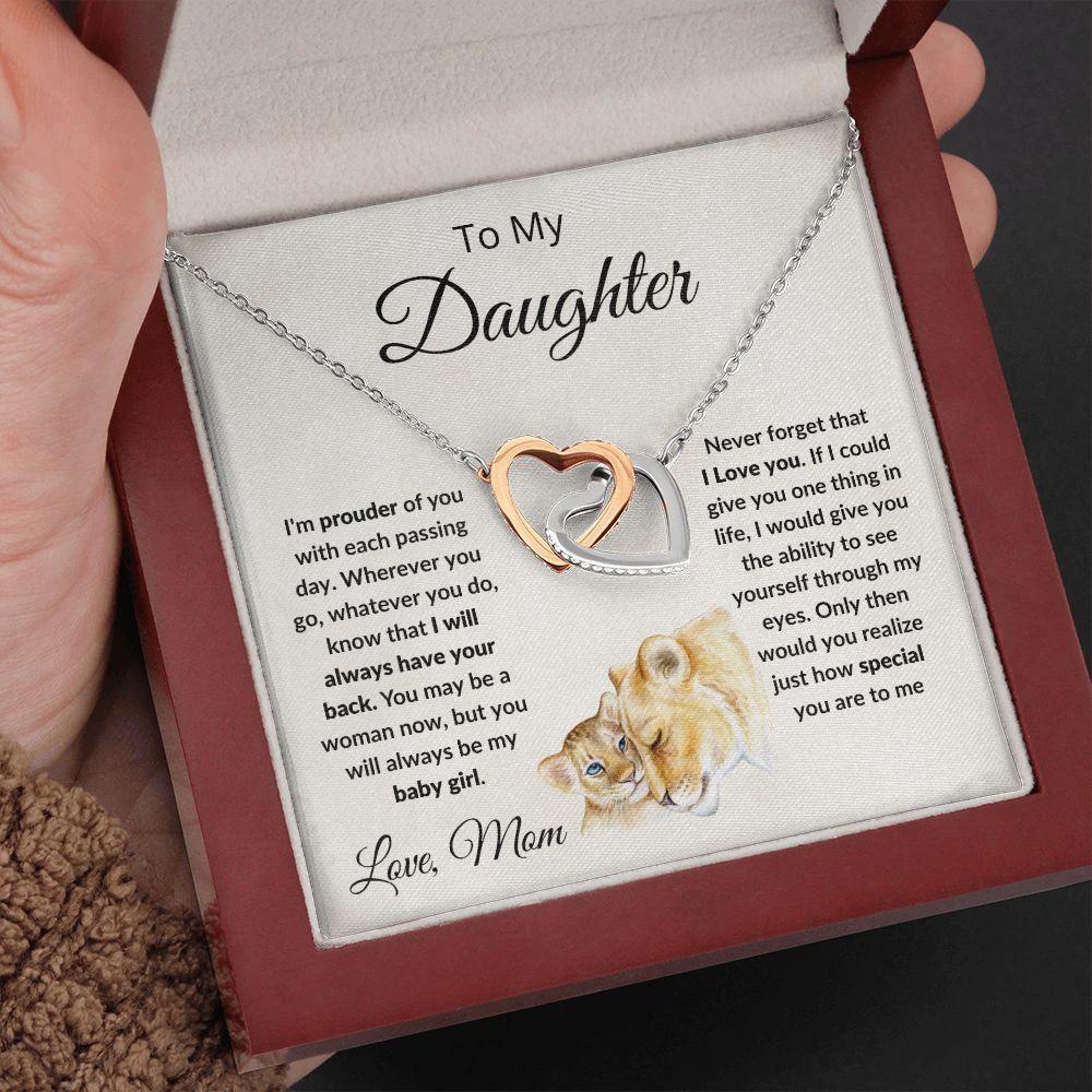 To My Daughter Love Mom Interlocking Hearts Necklace