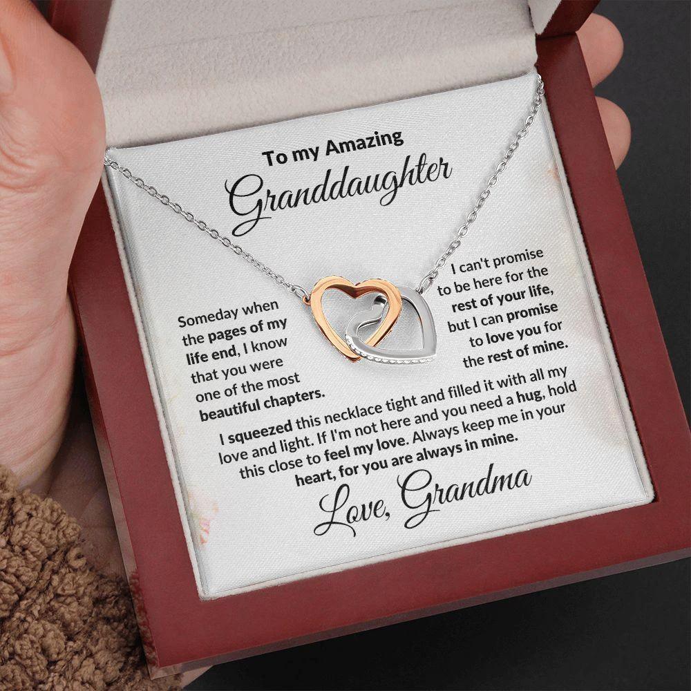 To My Granddaughter Interlocking Hearts Pendant Necklace with Personalized Message Card