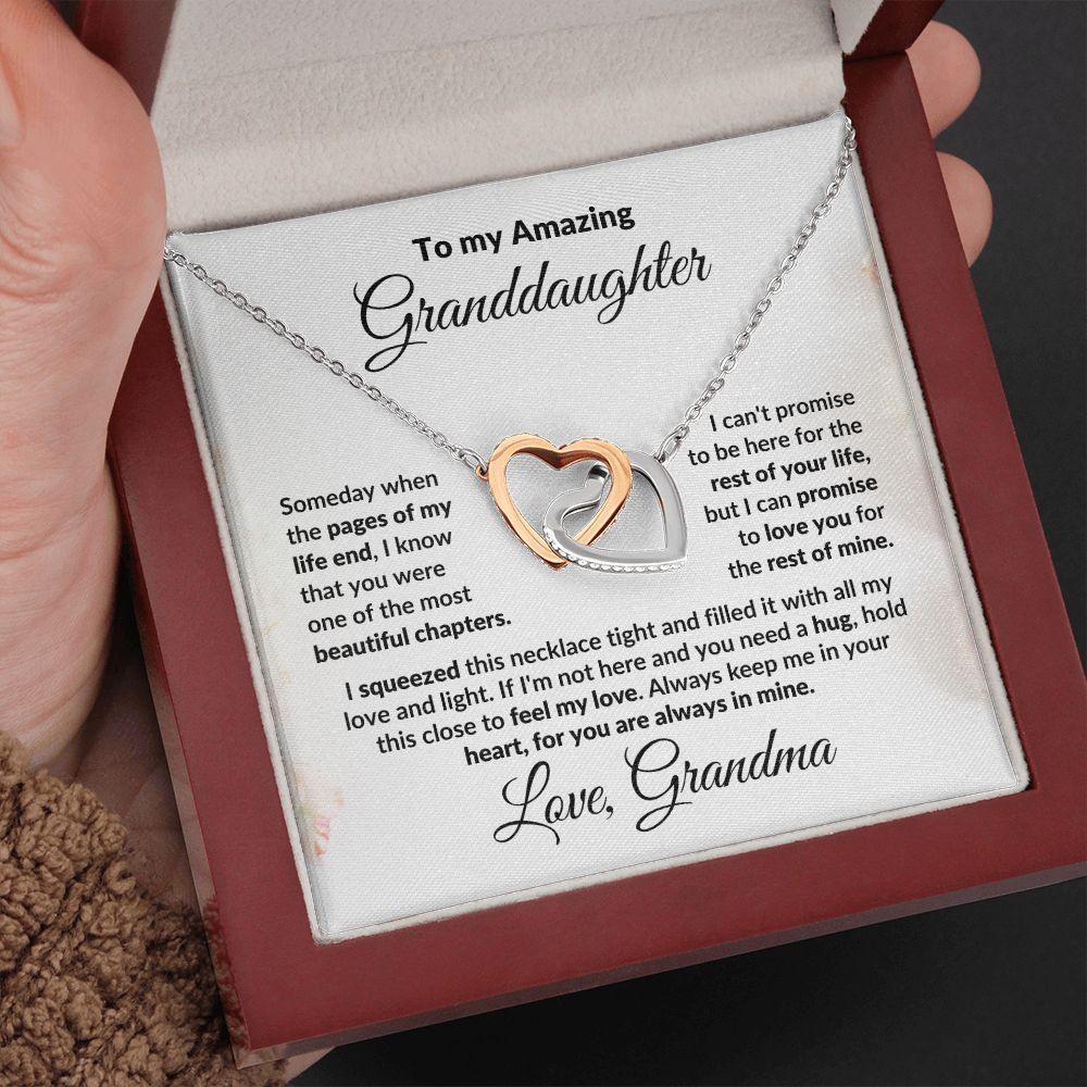 To My Granddaughter Interlocking Hearts Pendant Necklace with Personalized Message Card - Mallard Moon Gift Shop