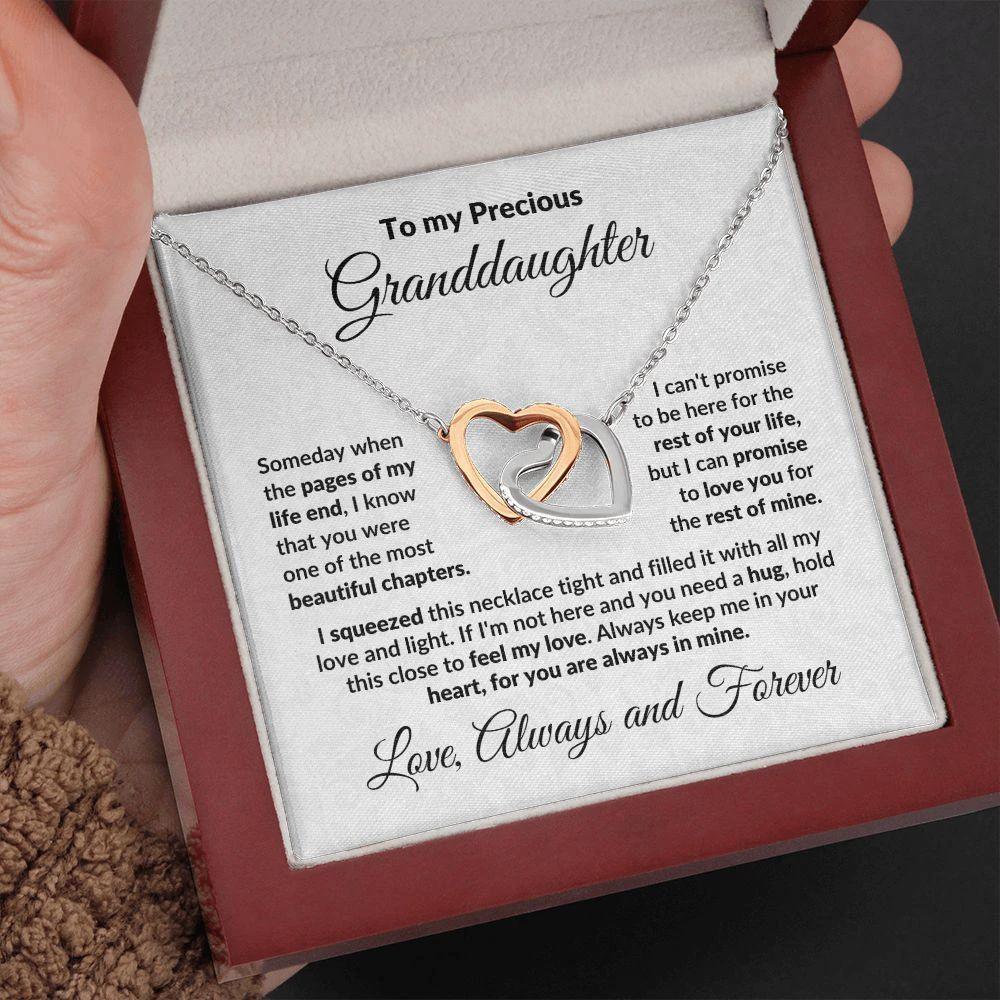 To My Precious Granddaughter Interlocking Heart Necklace with Message Card and Gift Box